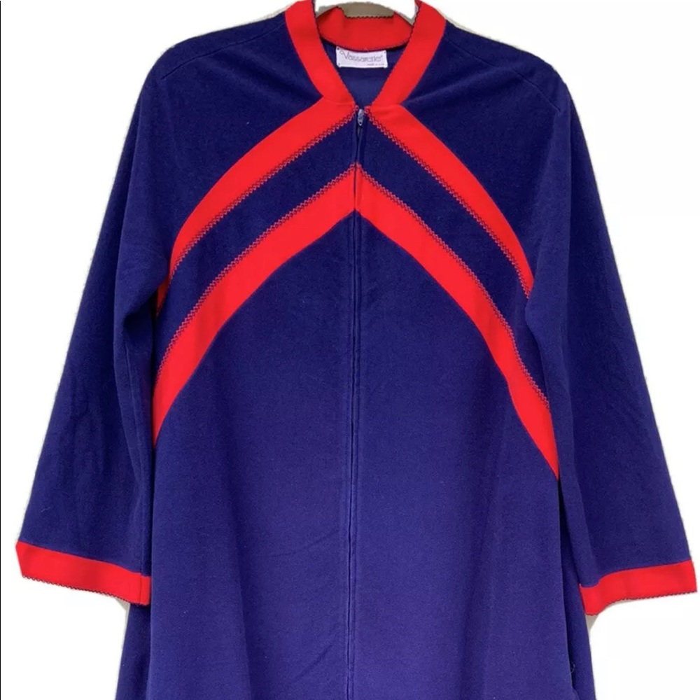 Vintage Vassarette Zippered House Robe Navy Blue L